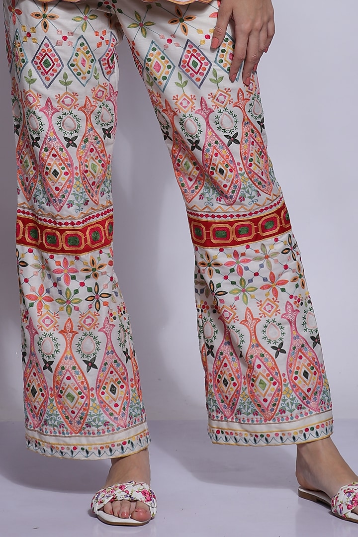 Ecru Silk & Cotton Embroidered Jacket Set by Sonali Gupta at Pernia's Pop Up Shop