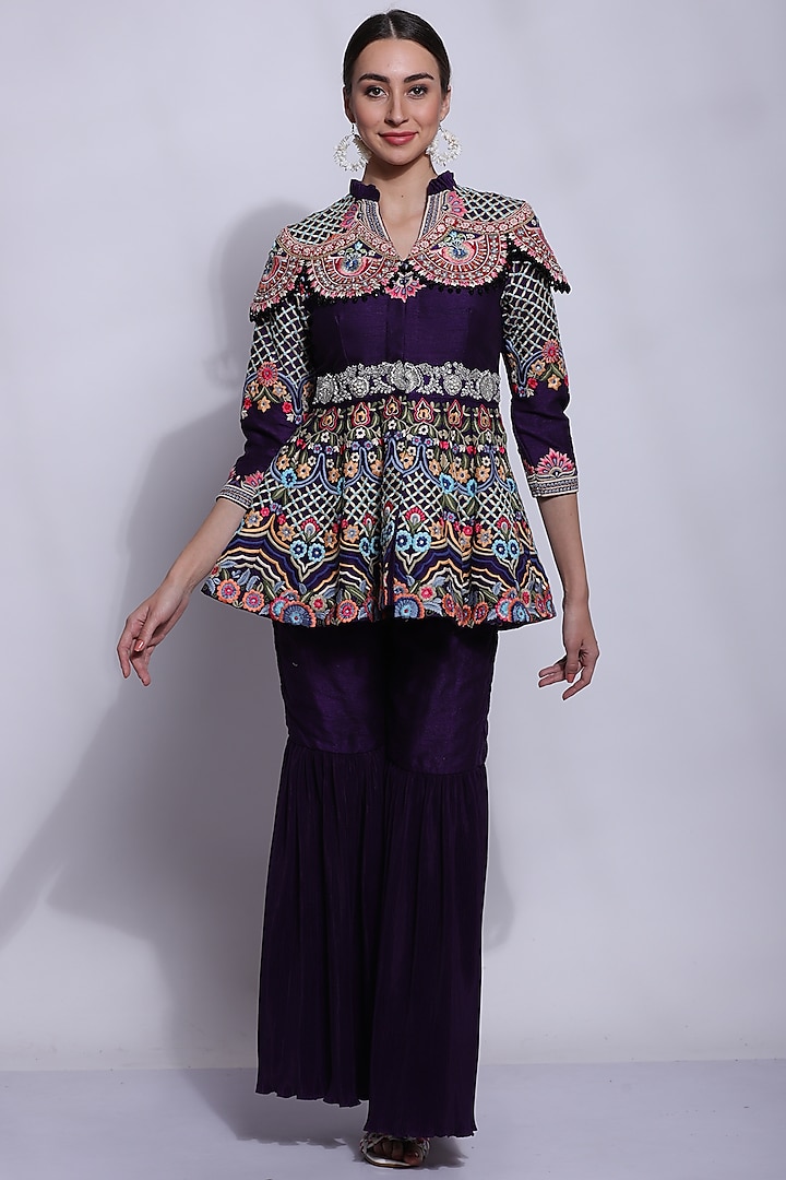Purple Silk Sharara Set by Sonali Gupta