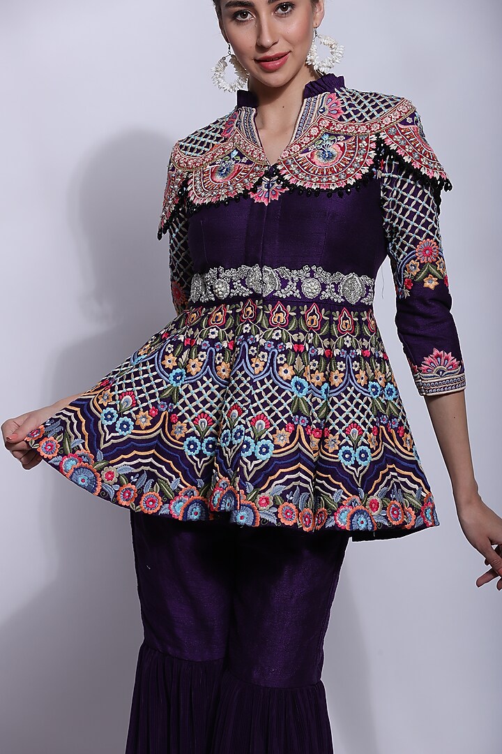 Purple Silk Wedding Sharara Set by Sonali Gupta at Pernia's Pop Up Shop
