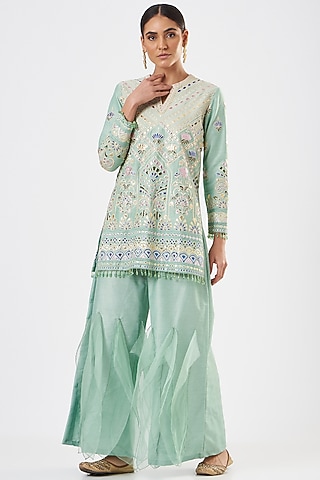 Mint Green Viscose Sharara Set  by Sonali Gupta