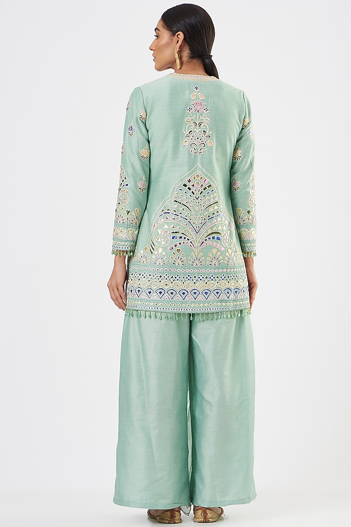 Mint Green Viscose Wedding Sharara Set by Sonali Gupta at Pernia's Pop Up Shop