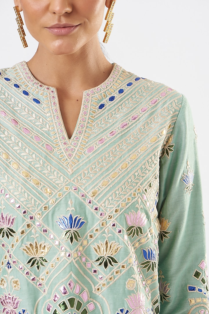Mint Green Viscose Wedding Sharara Set by Sonali Gupta at Pernia's Pop Up Shop