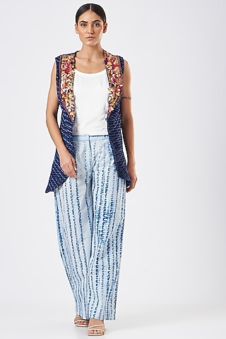 Light Blue Cotton Reversible Pant Set  by Sonali Gupta