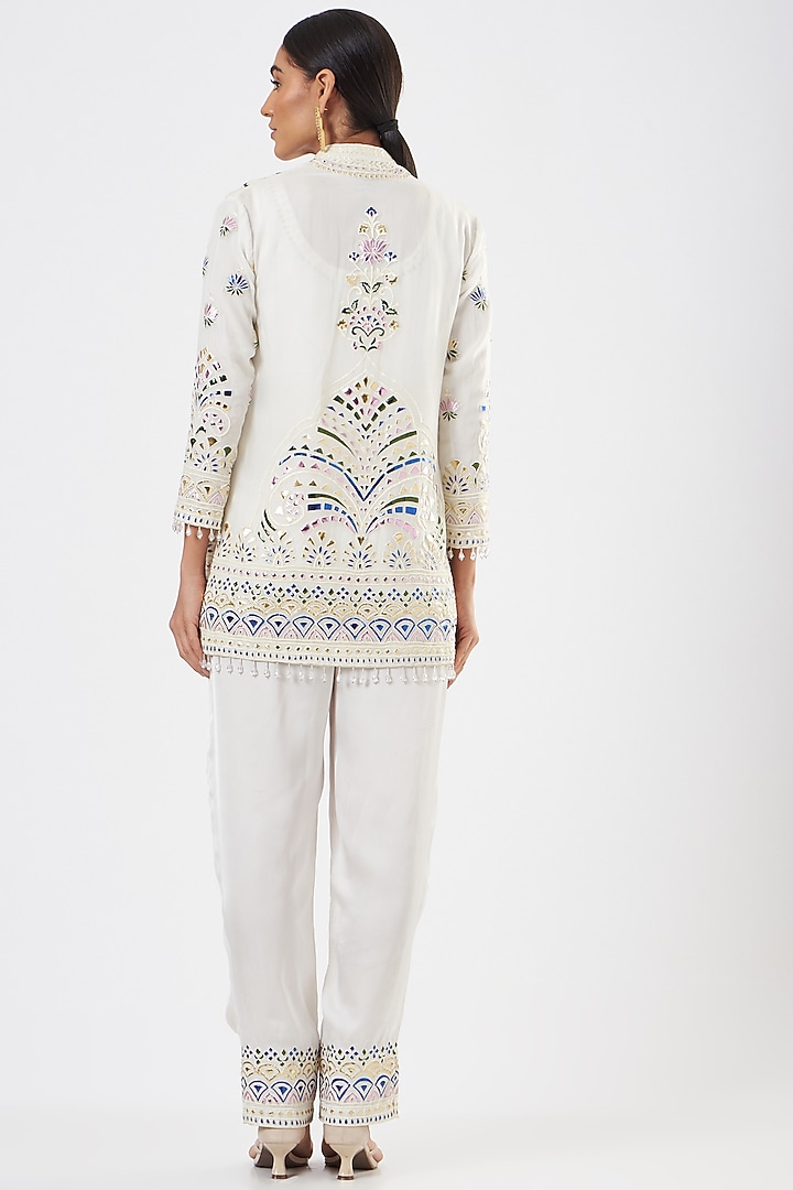 White Embroidered Jacket Set by Sonali Gupta at Pernia's Pop Up Shop