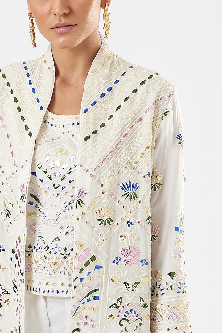 White Embroidered Jacket Set by Sonali Gupta at Pernia's Pop Up Shop