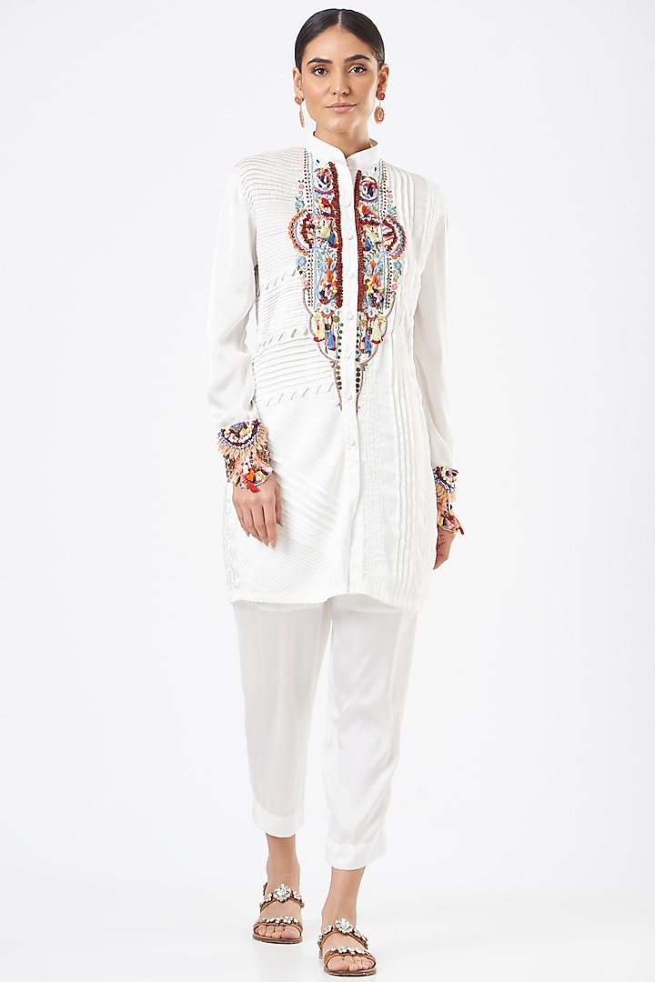 White Embroidered Tunic Set  by Sonali Gupta