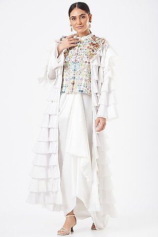 White Embroidered Jacket Set by Sonali Gupta