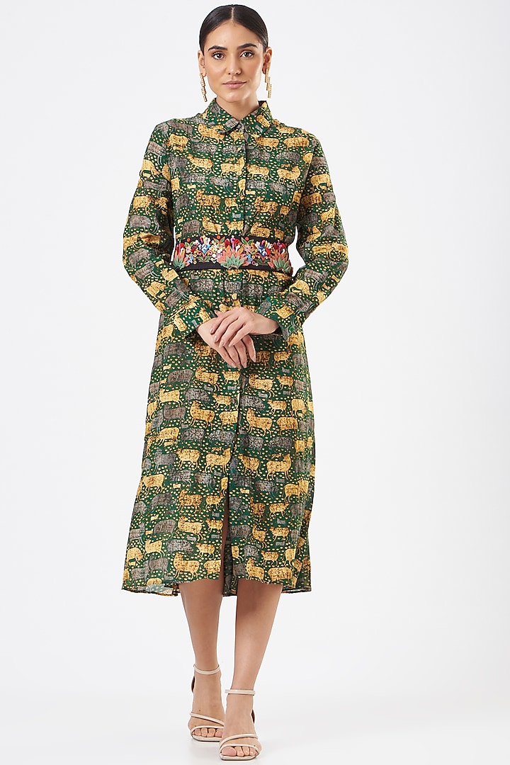 Mehendi Green Printed Dress by Sonali Gupta