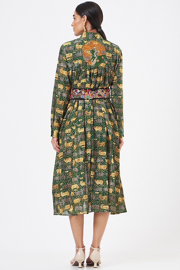 Mehendi Green Printed Vacation Dress by Sonali Gupta at Pernia's Pop Up Shop