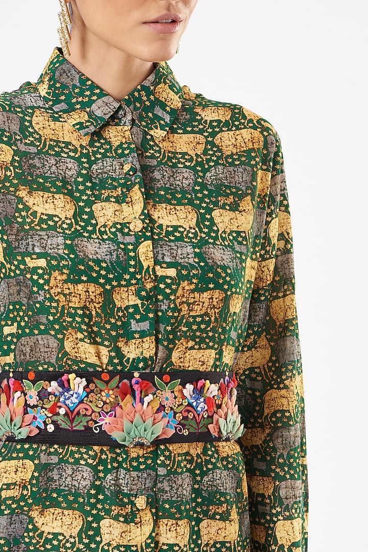 Mehendi Green Printed Vacation Dress by Sonali Gupta at Pernia's Pop Up Shop