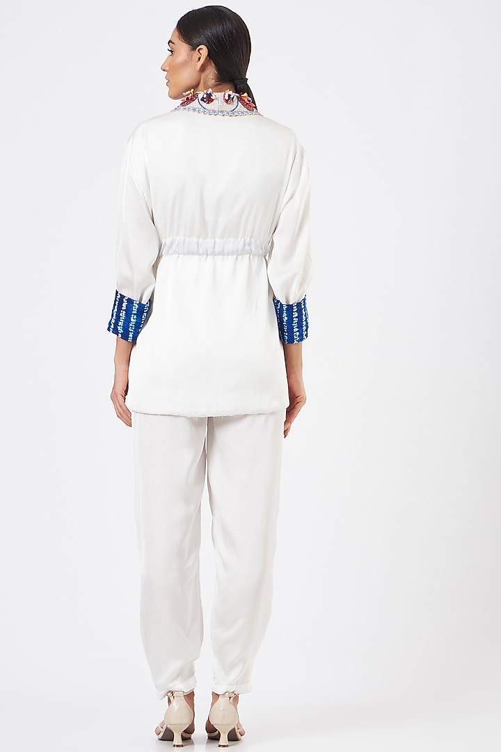 White Polyester Silk Pant Set by Sonali Gupta at Pernia's Pop Up Shop