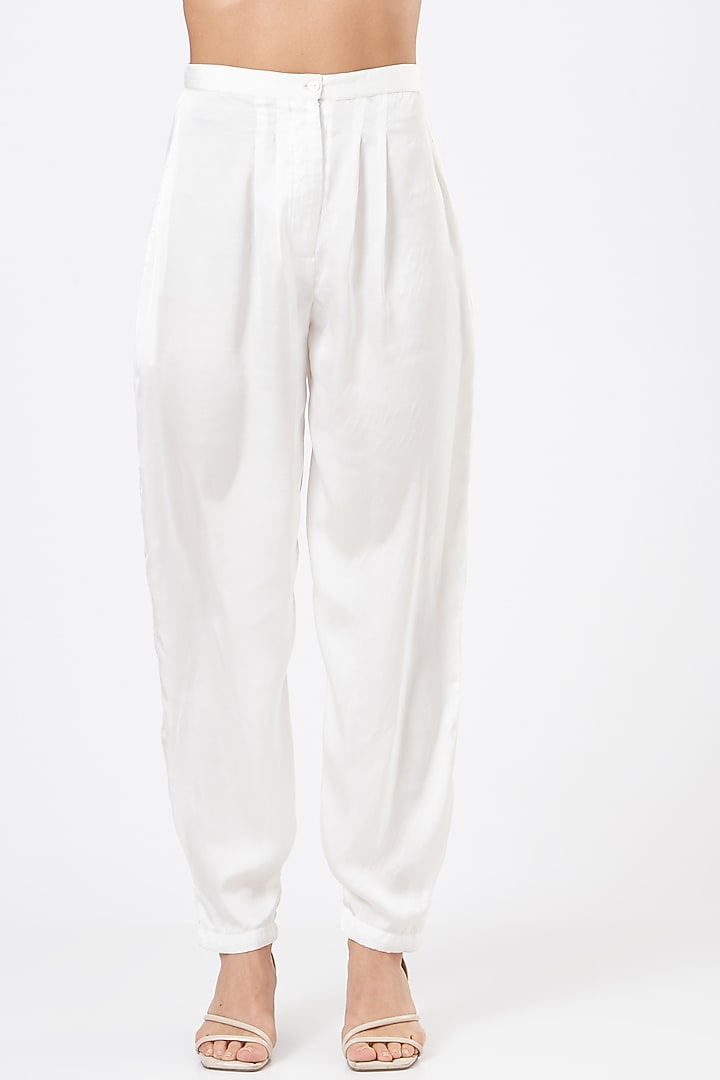 White Polyester Silk Pant Set by Sonali Gupta at Pernia's Pop Up Shop