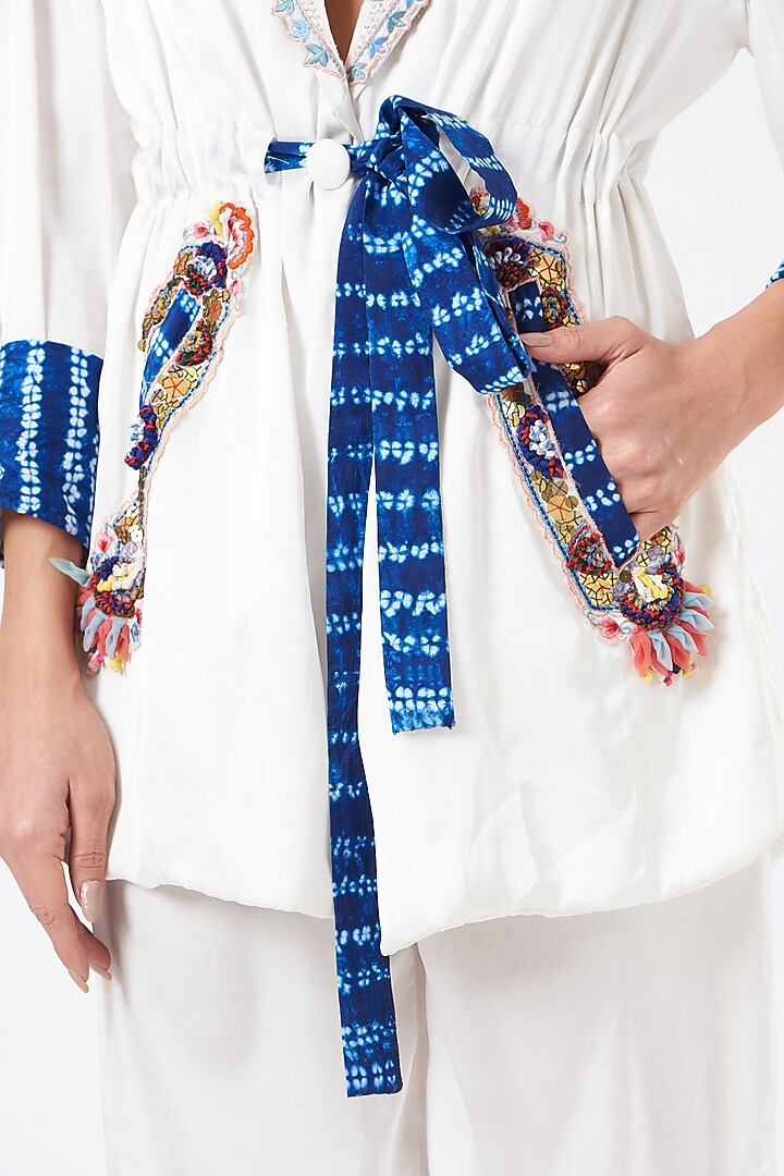 White Polyester Silk Pant Set by Sonali Gupta at Pernia's Pop Up Shop