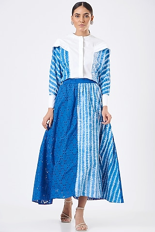 Blue & White Pure Cotton Skirt Set  by Sonali Gupta