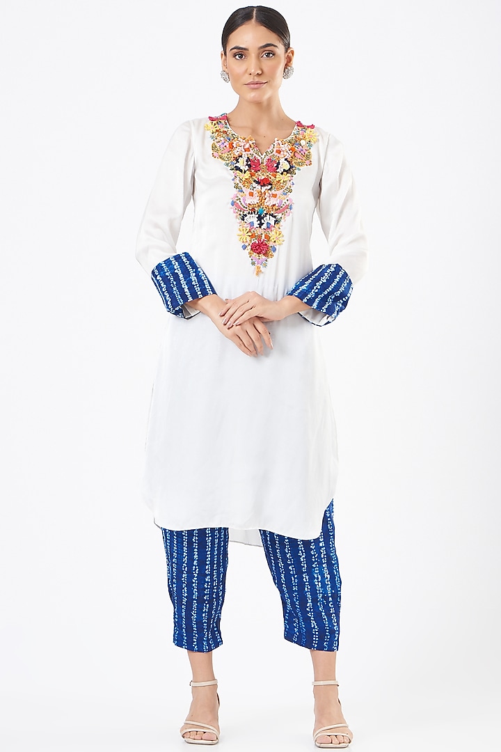 White Embroidered Tunic Set by Sonali Gupta