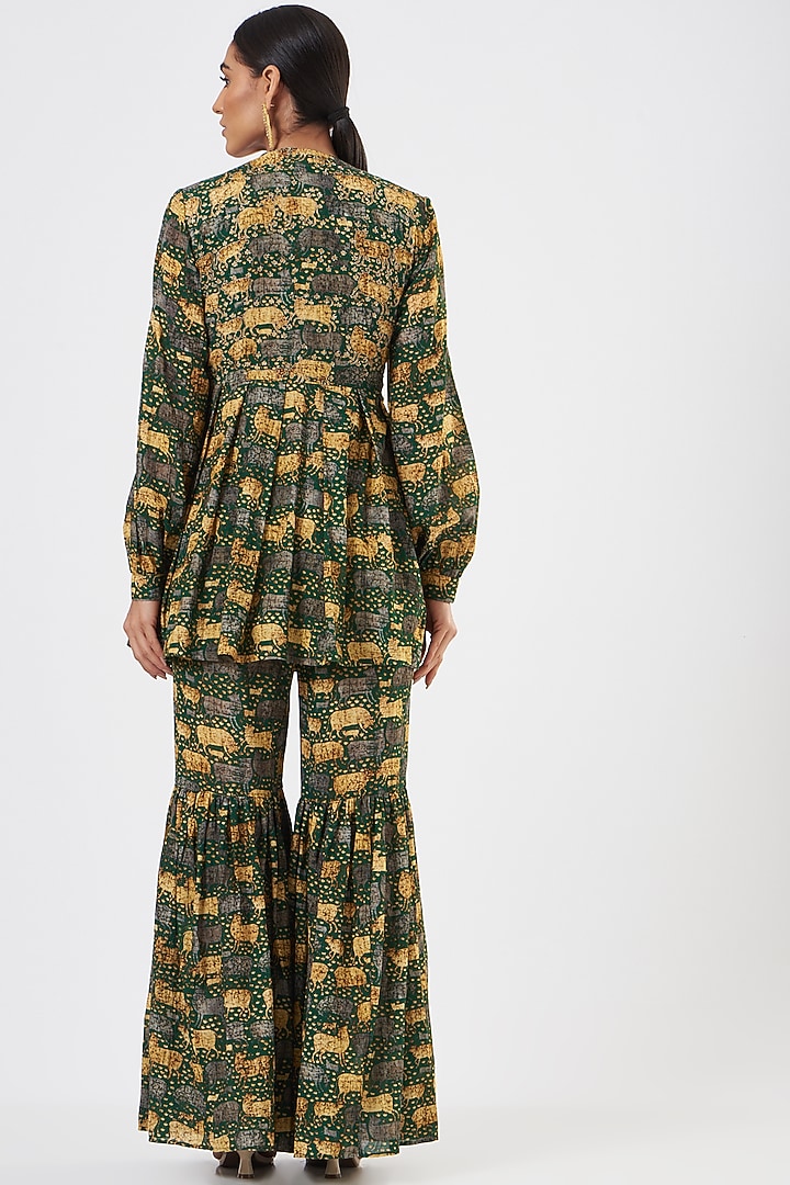 Mehendi Green Printed Party Wear Sharara Set by Sonali Gupta at Pernia's Pop Up Shop