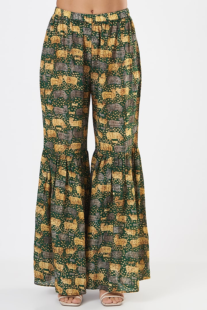 Mehendi Green Printed Party Wear Sharara Set by Sonali Gupta at Pernia's Pop Up Shop