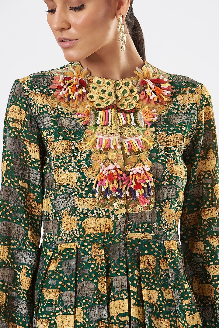 Mehendi Green Printed Party Wear Sharara Set by Sonali Gupta at Pernia's Pop Up Shop