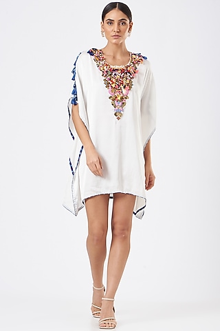 White Chikankari Embroidered Kaftan by Sonali Gupta