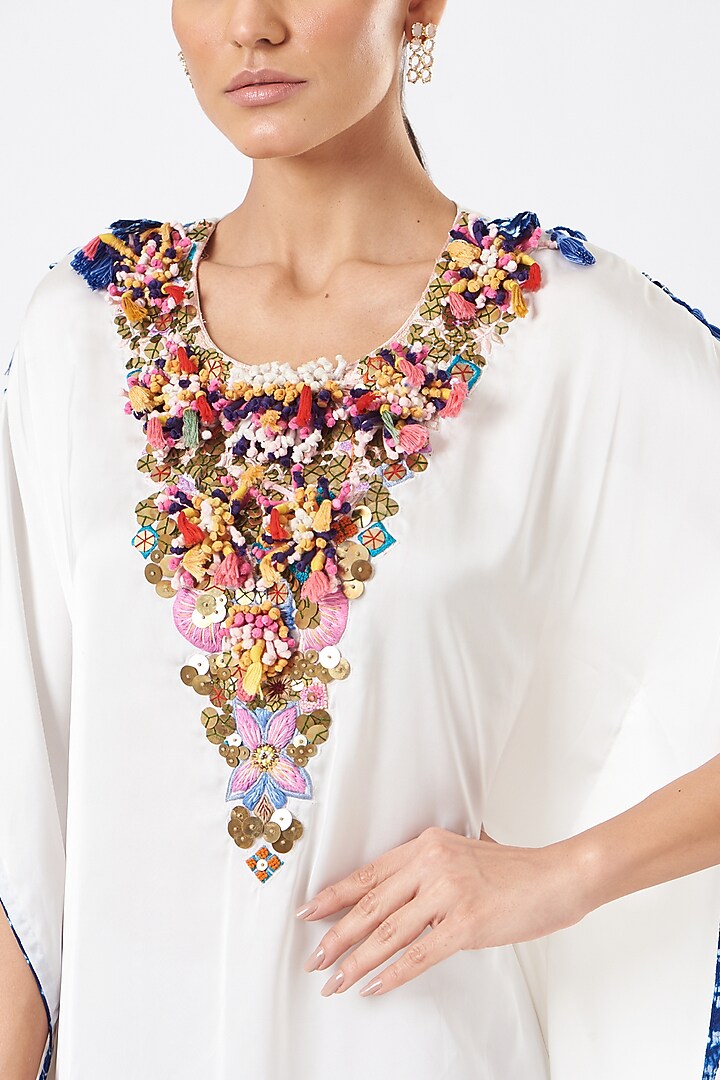 White Chikankari Embroidered Kaftan by Sonali Gupta at Pernia's Pop Up Shop