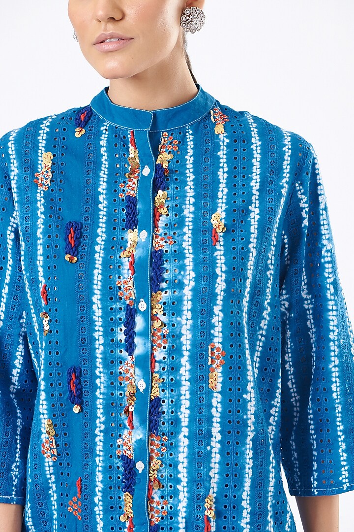 Blue Shibori Pant Set by Sonali Gupta at Pernia's Pop Up Shop