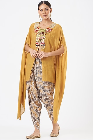 Yellow Hand Embroidered Cape Set  by Sonali Gupta