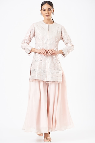 Blush Pink Pure Silk Sharara Set  by Sonali Gupta
