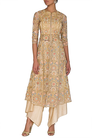 Golden Embroidered Jacket With Dhoti Pants by Sonali Gupta
