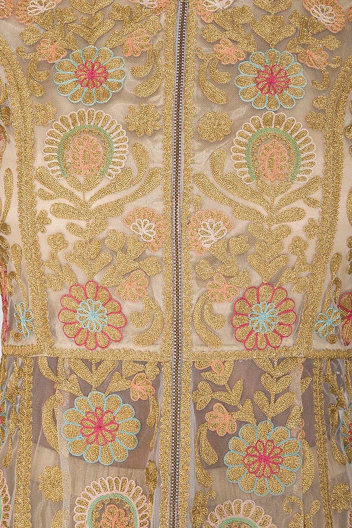 Golden Embroidered Jacket With Dhoti Pants by Sonali Gupta at Pernia's Pop Up Shop