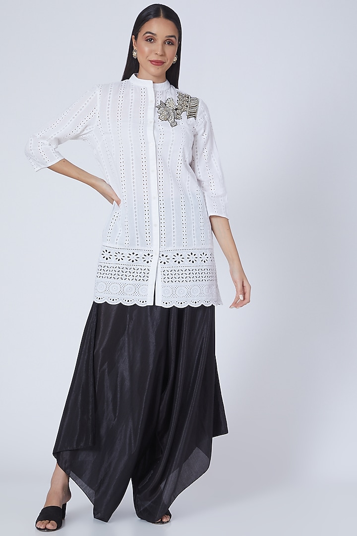 White & Black Embroidered Tunic Set by Sonali Gupta