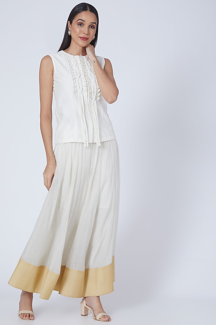 Ecru Viscose & Cotton Skirt Set by Sonali Gupta