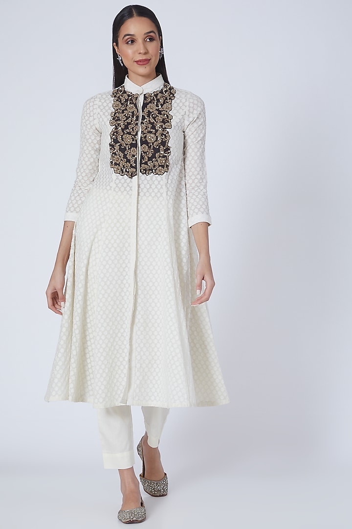 Ecru Cotton Sharara Set by Sonali Gupta