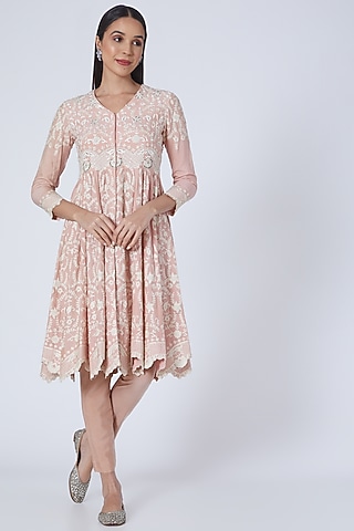 Peach Embroidered Anarkali Set by Sonali Gupta