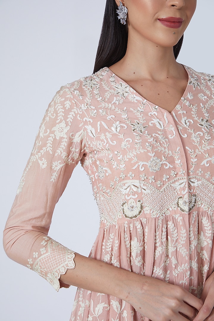 Peach Embroidered Wedding Anarkali Set by Sonali Gupta at Pernia's Pop Up Shop