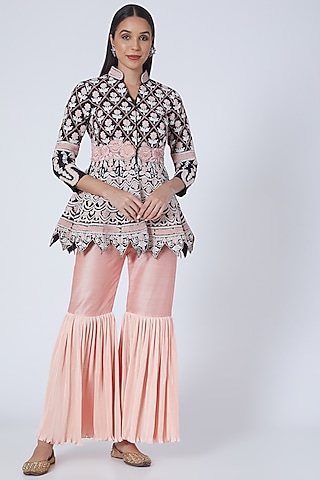 Black Embroidered Sharara Set by Sonali Gupta