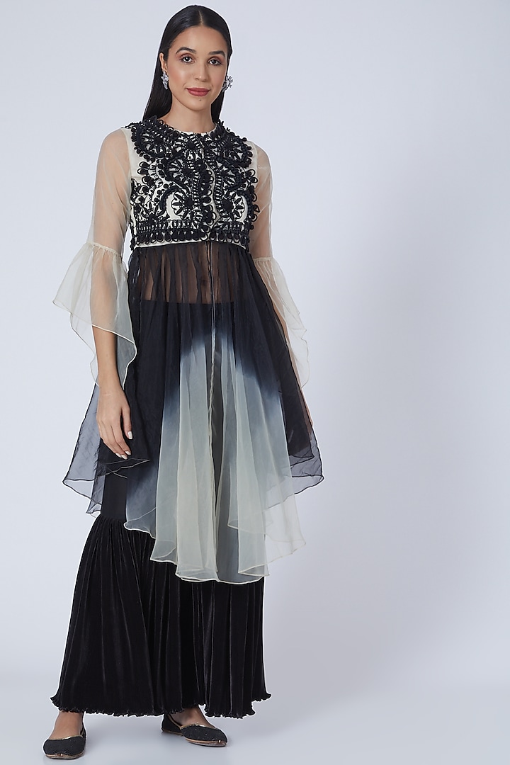 Black Tie-Dye Sharara Set by Sonali Gupta