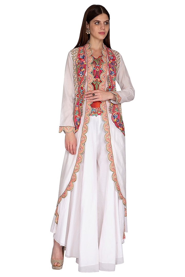 Off White Embroidered Jacket With Sharara Pants by Sonali Gupta