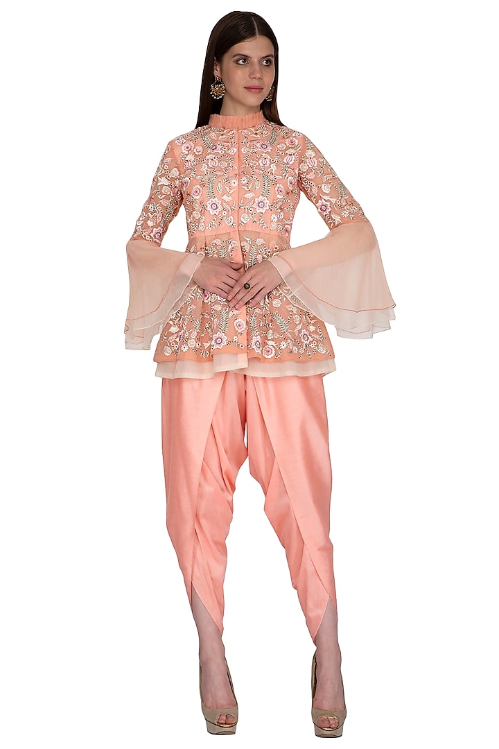 Pink Embroidered Top With Dhoti Pants by Sonali Gupta