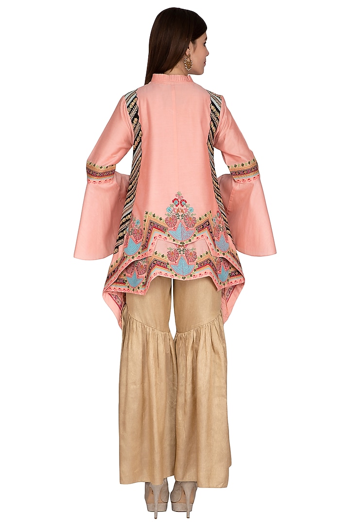 Peach Embroidered Jacket With Wedding Sharara Pants by Sonali Gupta at Pernia's Pop Up Shop
