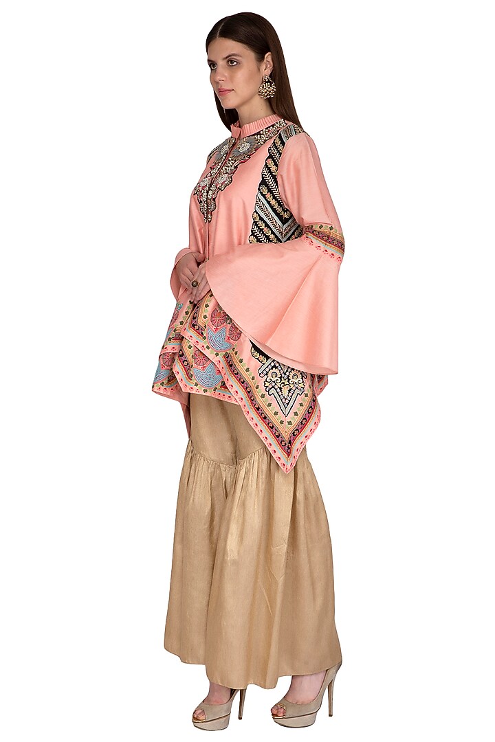 Peach Embroidered Jacket With Wedding Sharara Pants by Sonali Gupta at Pernia's Pop Up Shop