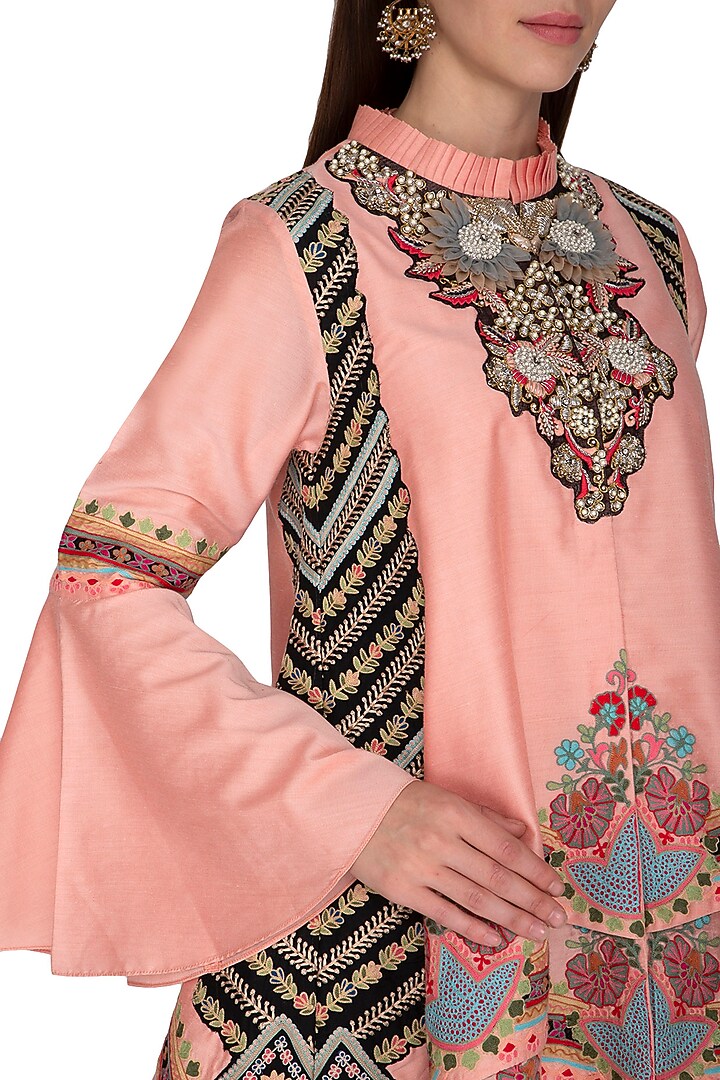 Peach Embroidered Jacket With Wedding Sharara Pants by Sonali Gupta at Pernia's Pop Up Shop