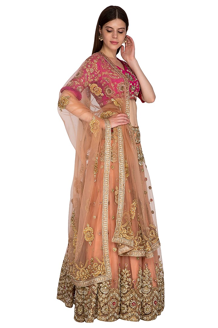 Pink Embroidered Bridal Lehenga Set by Sonali Gupta at Pernia's Pop Up Shop
