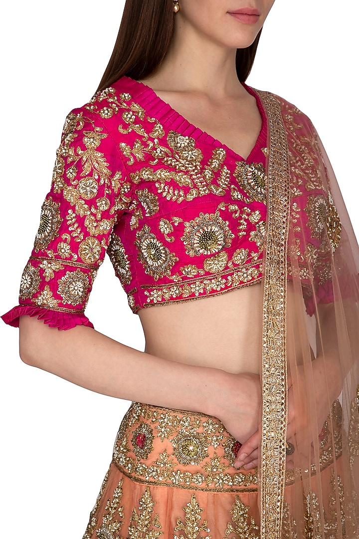 Pink Embroidered Bridal Lehenga Set by Sonali Gupta at Pernia's Pop Up Shop