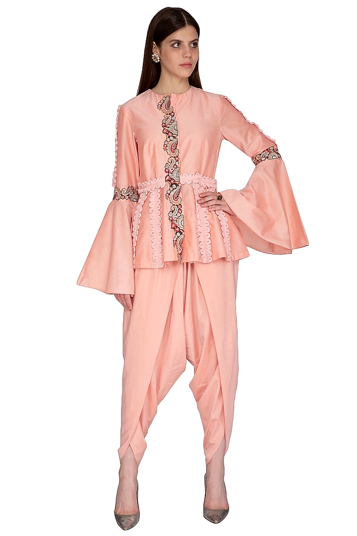Peach Embroidered Top With Dhoti Pants by Sonali Gupta