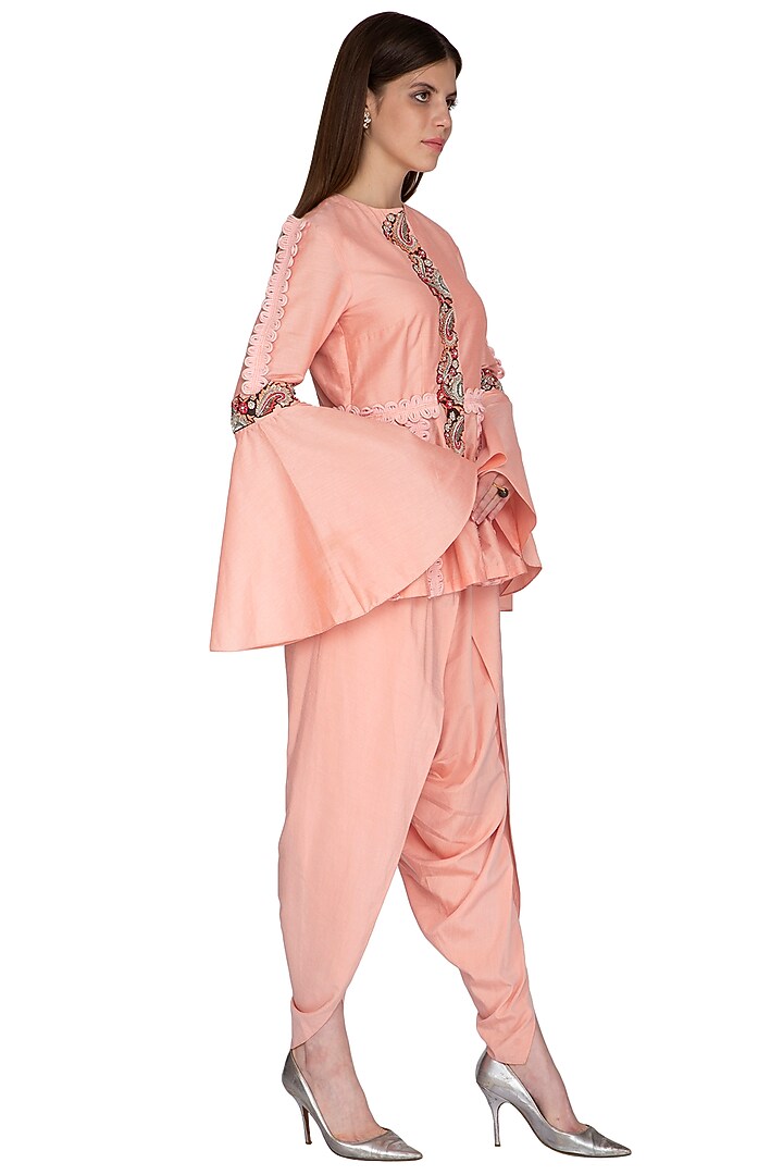 Peach Embroidered Top With Dhoti Pants by Sonali Gupta at Pernia's Pop Up Shop