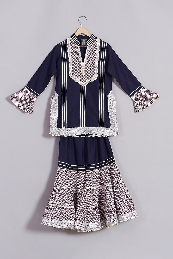 Midnight Blue Printed Sharara Set For Girls by Sonali Gupta at Pernia's Pop Up Shop