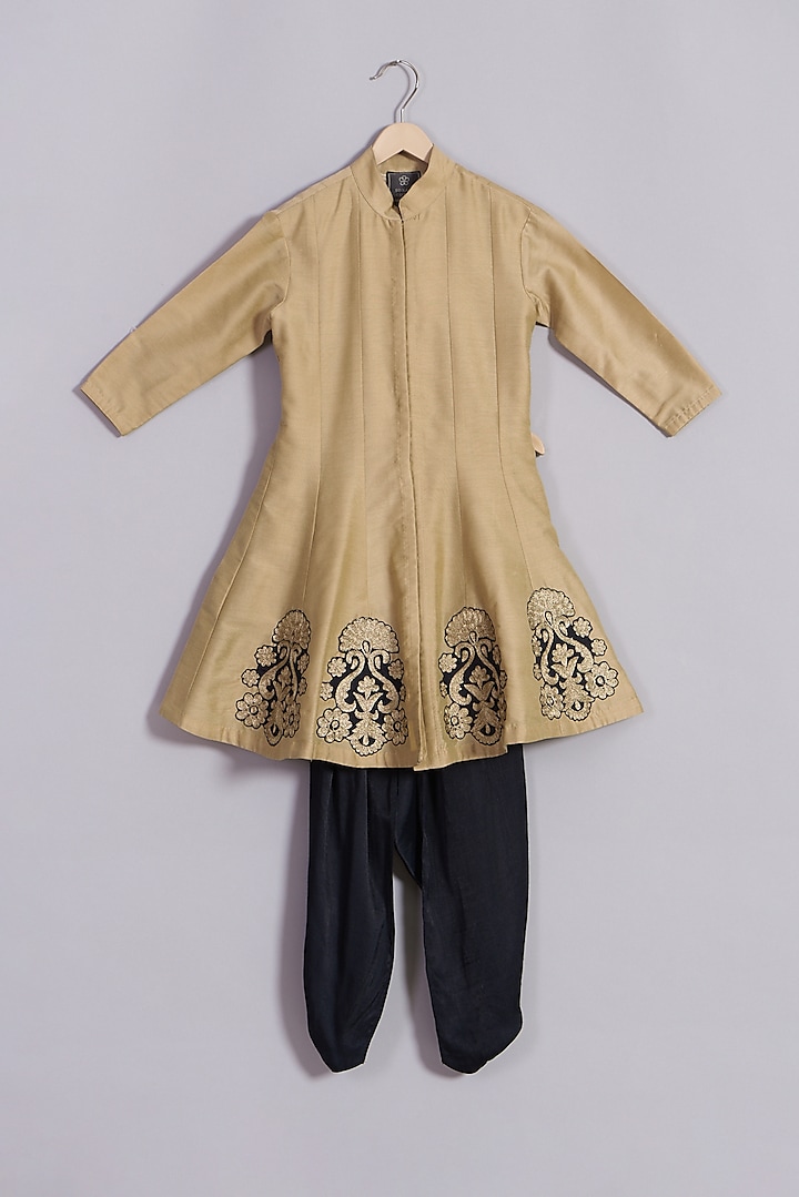Gold Blended Silk Anarkali Set For Girls by Sonali Gupta