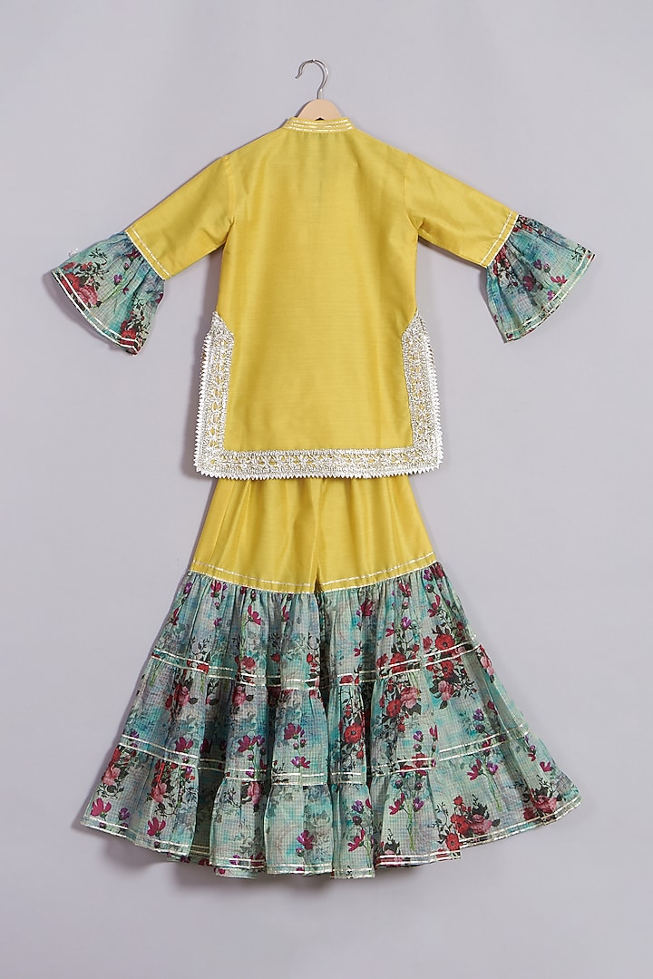 Sunny Yellow Floral Printed Sharara Set For Girls by Sonali Gupta at Pernia's Pop Up Shop