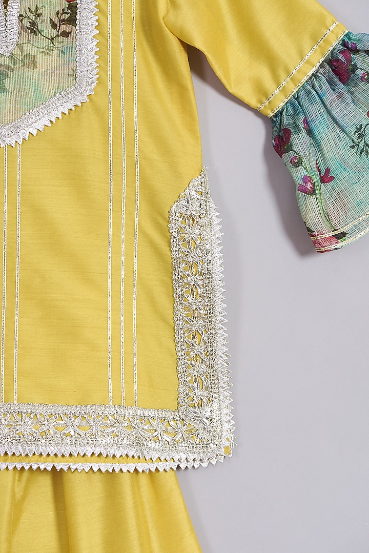 Sunny Yellow Floral Printed Sharara Set For Girls by Sonali Gupta at Pernia's Pop Up Shop