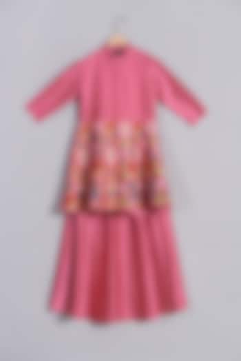 Rose Pink Blended Silk Skirt Set For Girls by Sonali Gupta